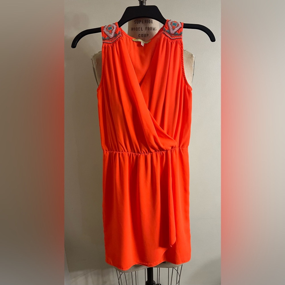 Gianni Bini Neon Orange Faux Wrap Sleeveless Dress Size XS